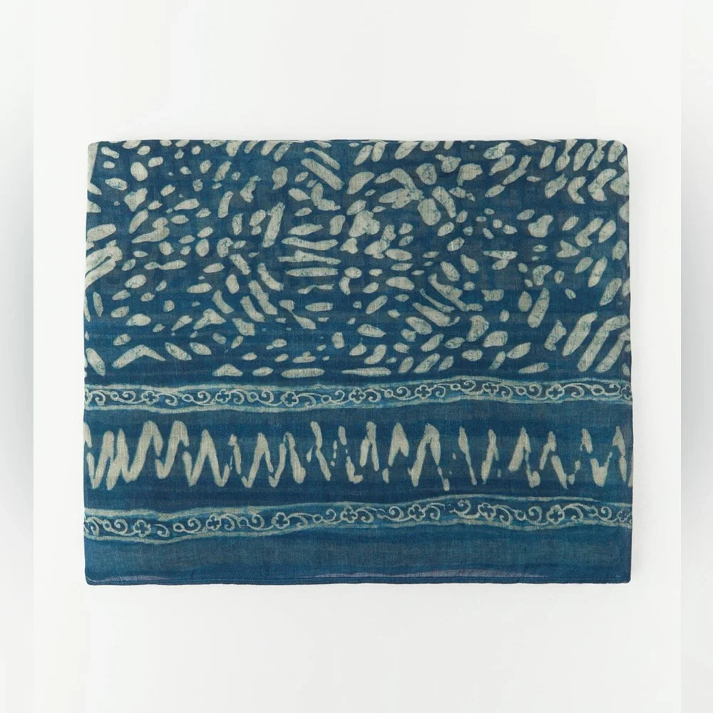 NEW Zara Printed Linen Blend Wrap Skirt Indigo Boho Tribal - Picture 3 of 3